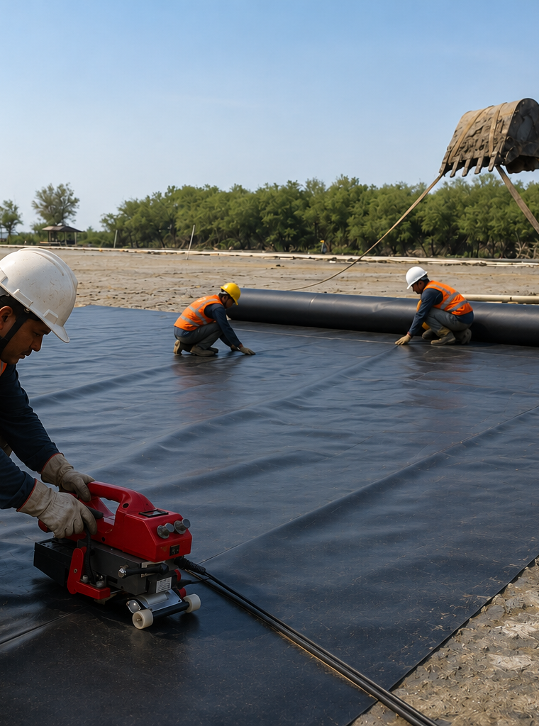 Jasa Pembuatan Kolam - Jasa Penyambungan Geomembrane - Pembuatan Kolam Koi